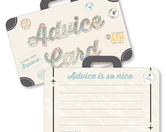 World Awaits - Suitcase Wish Card Travel Themed Graduation Party, Baby or Bridal Shower Activities - Shaped Advice Cards Game - Set of 20