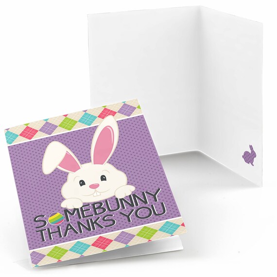 Hippity Hoppity - Easter Bunny Thank You Cards - Happy Easter Party Supplies - Somebunny Thank You's - Set of 8 Note Cards Il_570xn