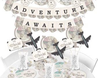 World Awaits - Travel Themed Graduation and Retirement Party Supplies - Banner Decoration Kit – Fundle Bundle