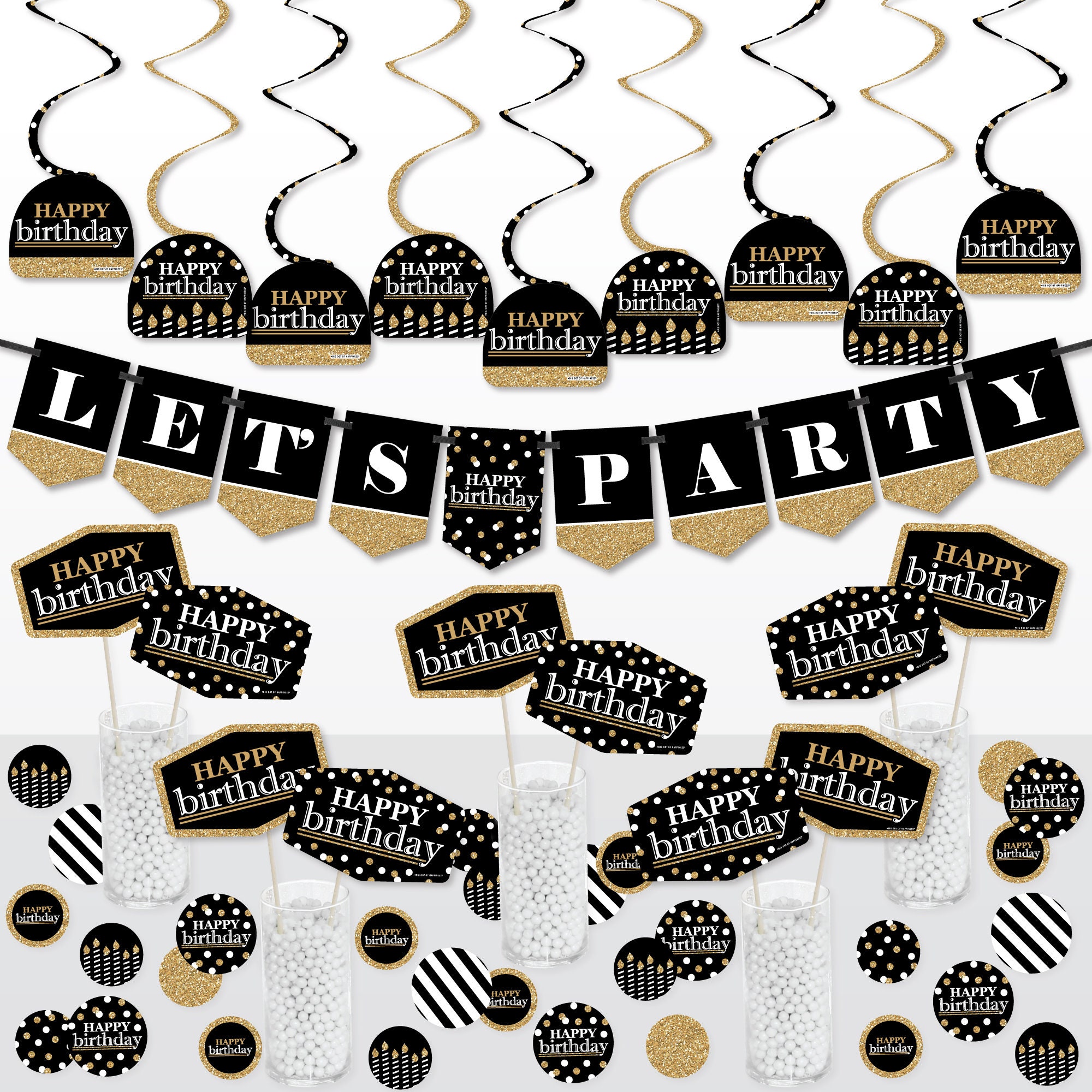Adult Happy Birthday - Gold - Birthday Party Supplies Decoration Kit - Decor Galore Party Pack - 51 Pieces