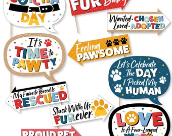 Funny Happy Gotcha Day - Dog and Cat Pet Adoption Party Photo Booth Props Kit - 10 Piece