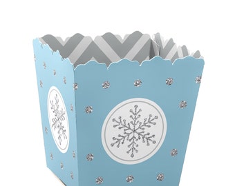 Winter Wonderland - Party Mini Favor Boxes - Snowflake Holiday Party and Winter Wedding Treat Candy Boxes - Set of 12