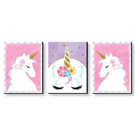 Rainbow Unicorn - Kids Room, Nursery & Home Décor - 7.5” x 10” Kids Wall Art - Bedroom Decor - Unicorn Decorations - Set of 3 Prints Il_570xn