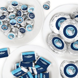 Shark Zone - Mini Candy Bar Wrappers, Round Candy Stickers - Jawsome Shark Party Candy Favor Sticker Kit - 304 Pieces