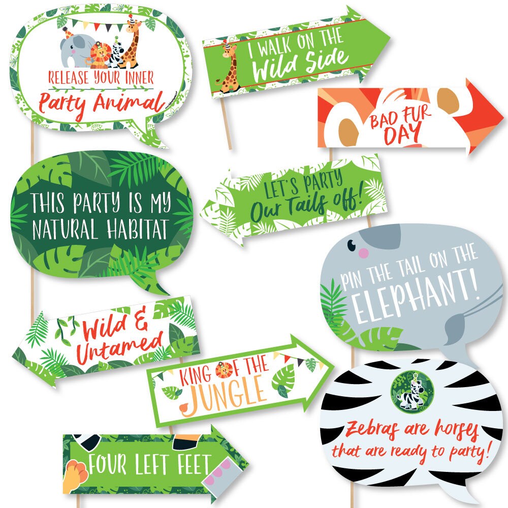 Funny Jungle Party Animals Photo Booth Props Birthday Photo Booth Prop Kit Funny Safari Zoo Animals Selfie Photo Props 10 pc