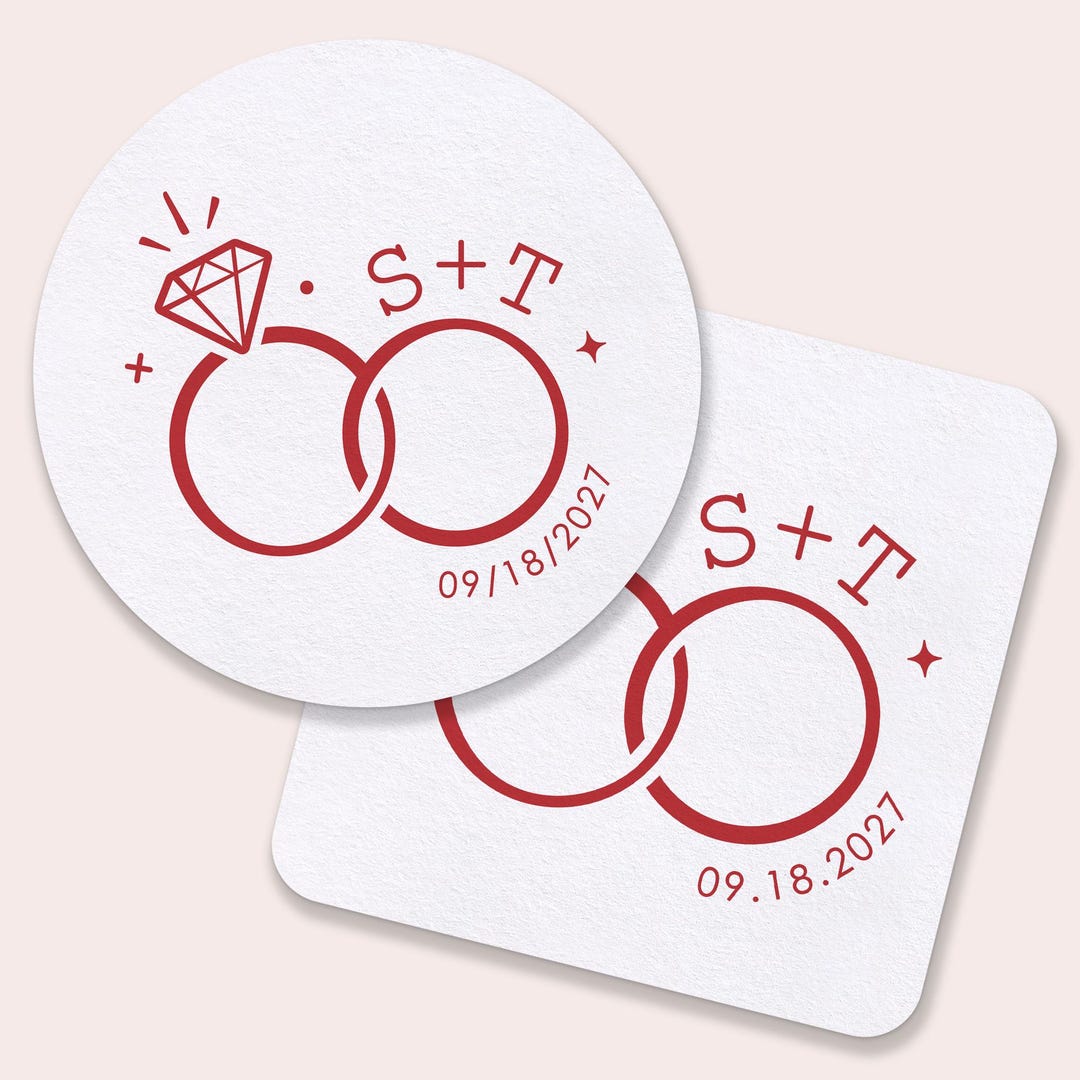 Personalized Cherry Red Wedding Rings Drink Coasters, 4-inch Disposable ...