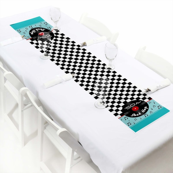50's Sock Hop - Petite 1950s Rock N Roll Party Paper Table Runner - 12 x 60 inches