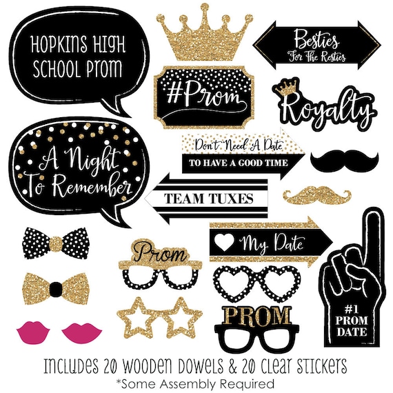 Prom Night 20 Piece Photo Booth Props Kit Black and Gold - Etsy
