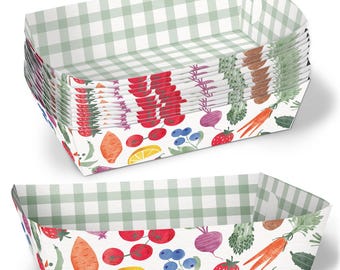 Bandejas de papel para alimentos de producción local, recipientes desechables para comida para fiestas de baby shower en mercados de agricultores, soportes de papel de doble cara para comidas - Paquete de 12