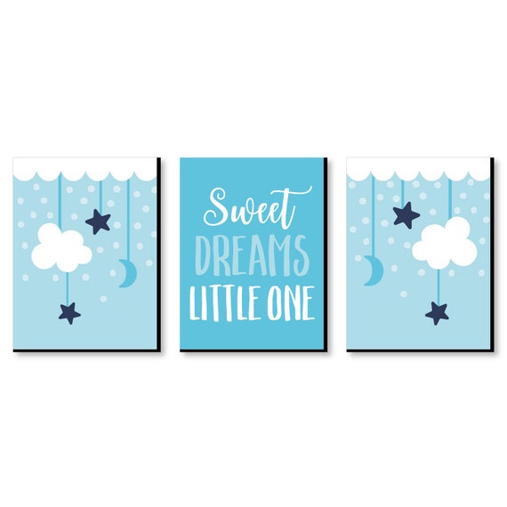 Baby Boy Blue Nursery Wall Art and Kids Room Décor 7.5” x 10” Set