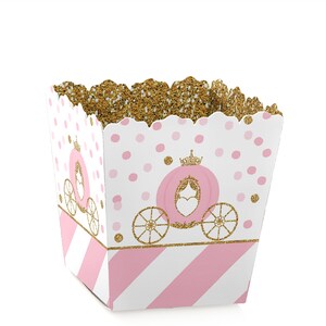Little Princess Crown - Party Mini Favor Boxes - Pink and Gold Princess Baby Shower or Birthday Party Treat Candy Boxes - Set of 12