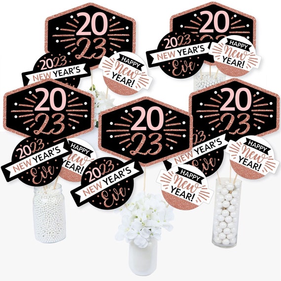 Rose Gold Happy New Year - 2023 New Year's Eve Party Centerpiece Sticks - Table Toppers - Set of 15 Il_570xn