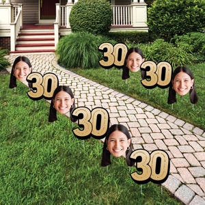 Custom Photo 30th Birthday Outdoor Decor, Personalized Lawn Ornaments, Face Cut-Out & Age 30 Yard Signs with Stakes - Set of 10