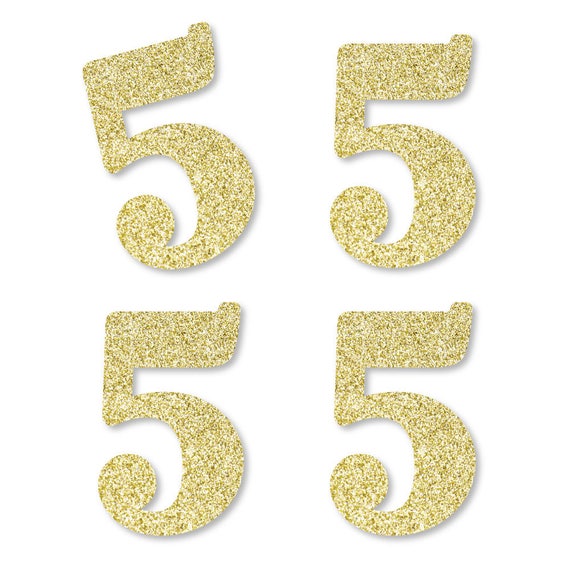 Gold Glitter 5 - No-Mess Real Gold Glitter Cut-Out Numbers - 5th Birthday Party Confetti - Fifth Birthday Confetti - 5th Anniversary - 24 Ct Il_570xn