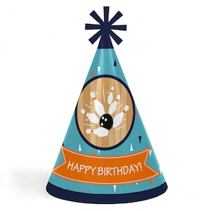 Strike Up the Fun Bowling Party -  Cone Happy Birthday Party Hats for Kids and Adults - Set of 8 (Standard Size)