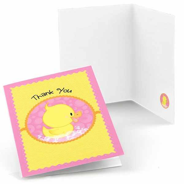 Duck Thank You Cards - Baby Shower Thank You Cards - Birthday Party Thank You's - Pink Ducky Duck - Set of 8 Folding Note Cards