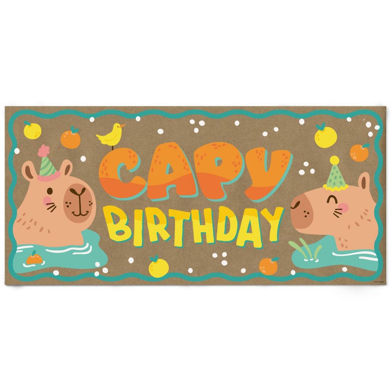 Capy Birthday Kraft Paper Banner, Capybara Birthday Party Banner ...