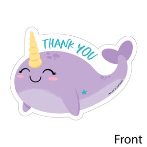 Narwhal Girl - Shaped Thank You Cards - Under the Sea Baby Shower or ...