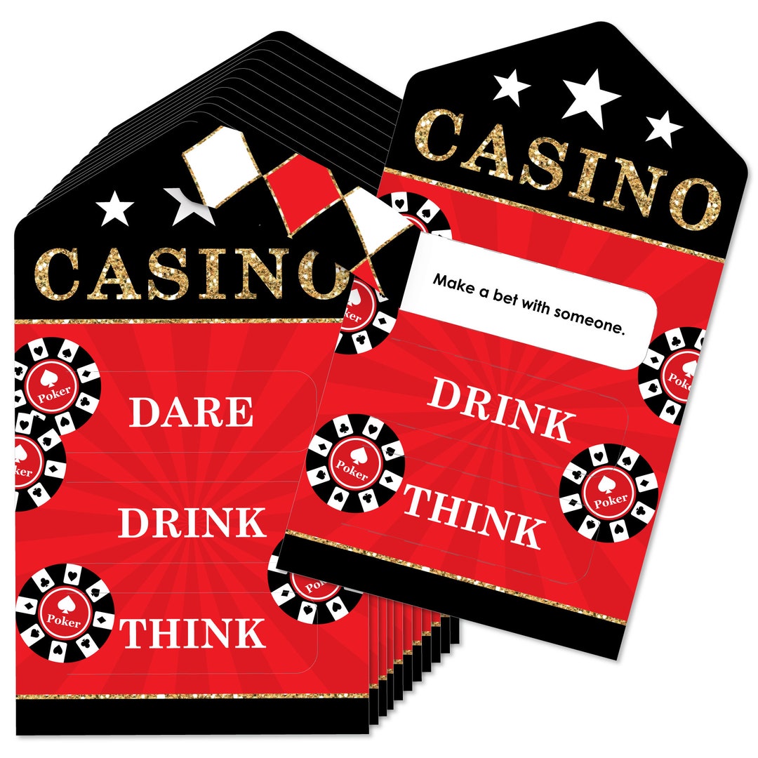 Las Vegas Casino Party Game Pickle Cards Dare, Drink, Think Pull Tabs
