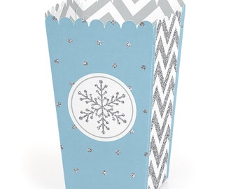 Winter Wonderland - Snowflake Holiday Party and Winter Wedding Popcorn Treat Boxes - Set of 12