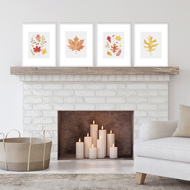 Fall Foliage - Unframed Autumn Leaves Linen Paper Wall Art - Set of 4 ...