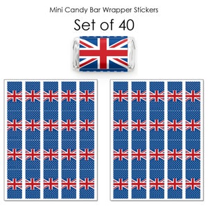 Cheerio, London Mini Candy Bar Wrapper Stickers British UK Party Small Favors 40 Count image 3
