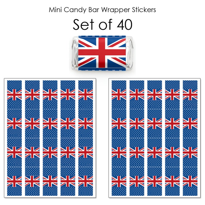 British UK Party Small Favors Cheerio London Mini Candy Bar Wrapper Stickers 40 Count