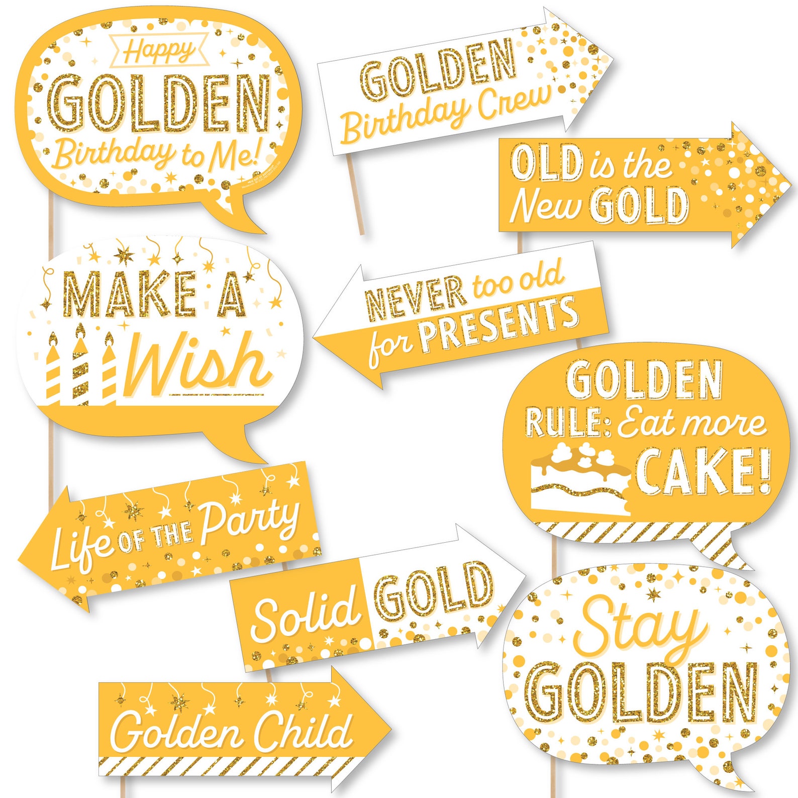 Funny Golden Birthday  Happy Birthday Party Photo Booth Props Kit  10 Piece