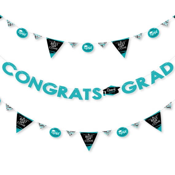 Teal Grad - Best is Yet to Come - 2019 Turquoise Graduation Letter Banner Decoration - 36 Banner Cutouts and Congrats Grad Banner Letters Il_570xn