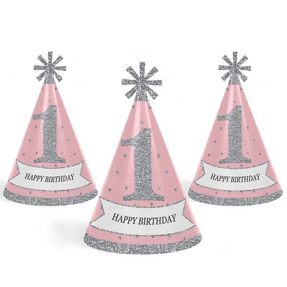 Pink Onederland - Cone Happy Birthday Party Hats for Kids 