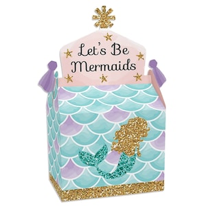 Let’s Be Mermaids - Treat Box Party Favors - Baby Shower or Birthday Party Goodie Gable Boxes - Set of 12