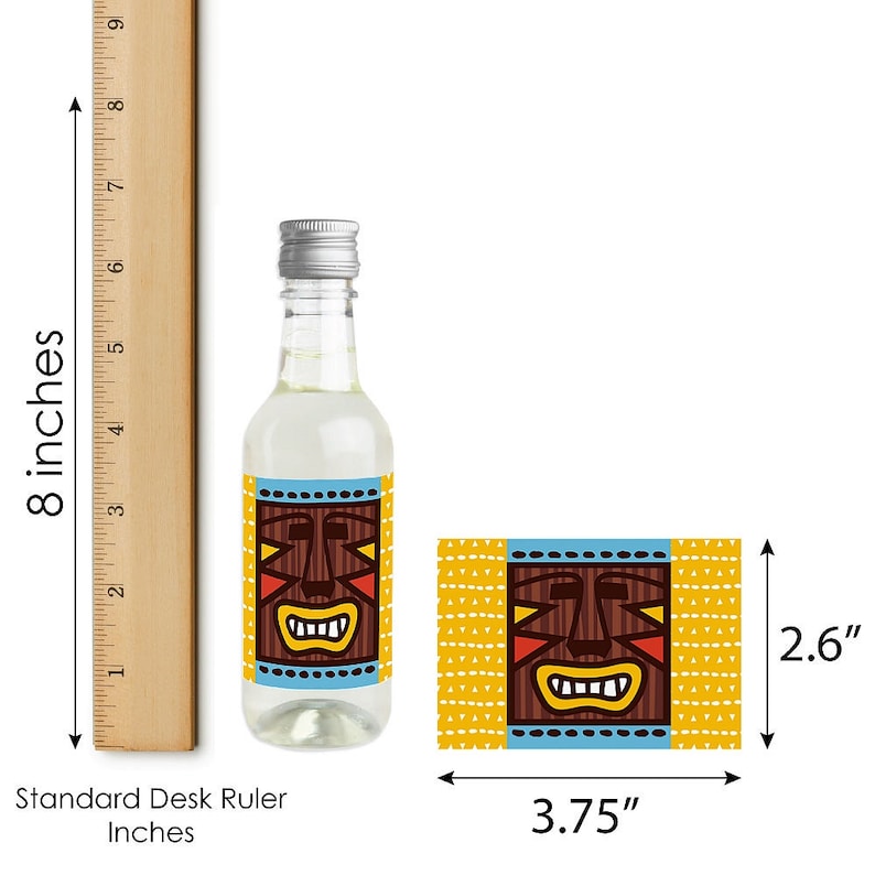 Mini Wine and Champagne Bottle Label Stickers Tiki Luau Tropical Hawaiian Summer Party Favor Gift for Women and Men 16 Ct