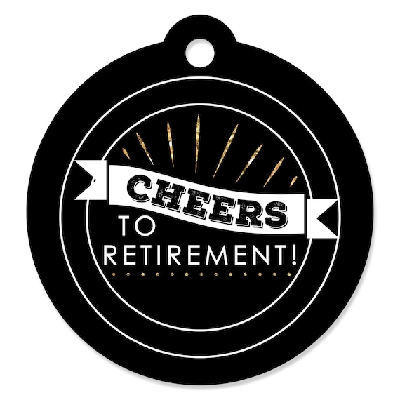 Happy Retirement Officially Retired Black and Gold Party Tags set
