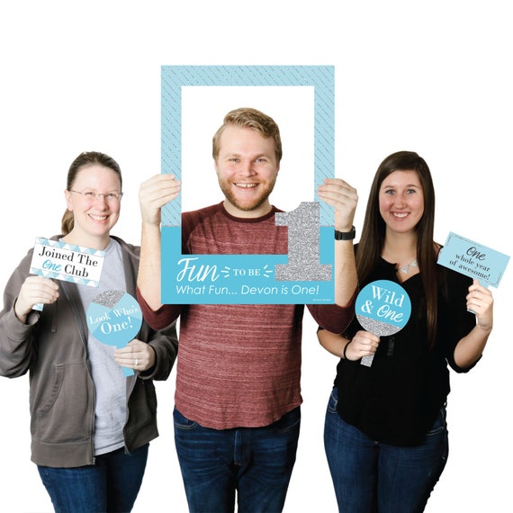 1st Birthday Boy - Personalized First Birthday Party Selfie Photo Booth Picture Frame & Props - Printed on Sturdy Material - Fun to be One Il_570xn