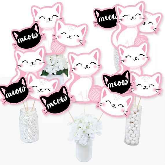Purr-fect Kitty Cat - Centerpiece Sticks - Kitten Meow Baby Shower Table Toppers Kitty Birthday Party Supplies - Table Toppers - 15 Ct Il_570xn