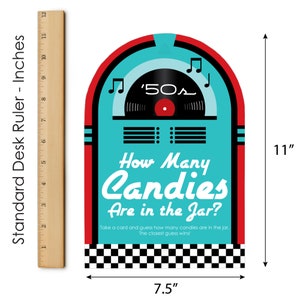 50s Sock Hop How Many Candies 1950s Rock N Roll Party Game 1 Stand and 40 Cards Candy Guessing Game image 6