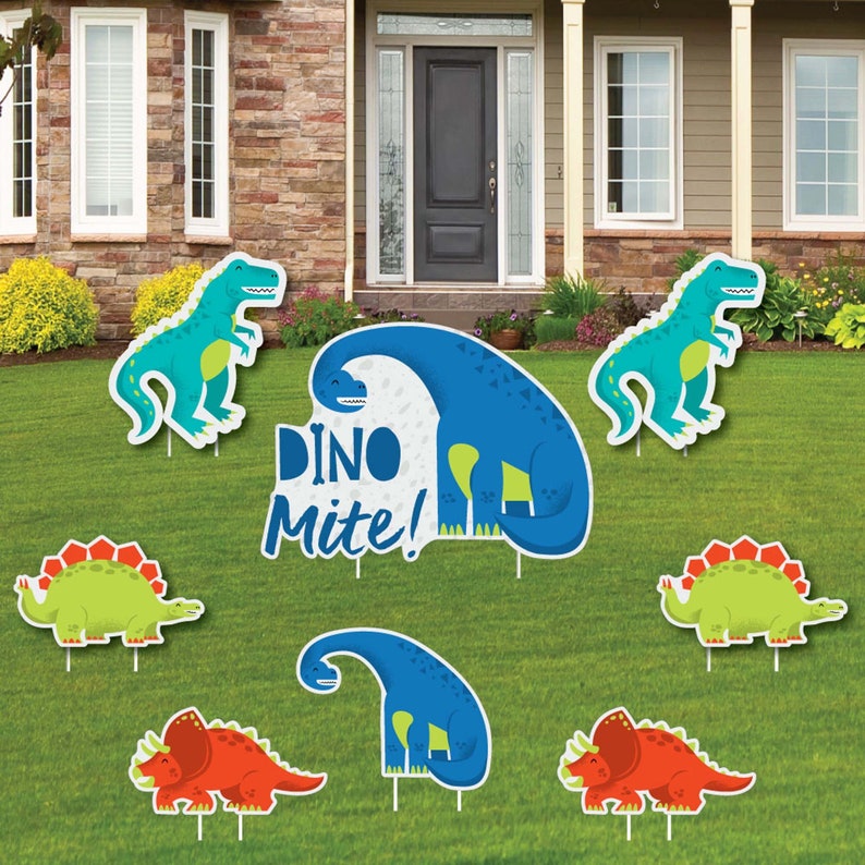 Roar Dinosaur Shaped Lawn Decorations Outdoor Yard Decorations Dino Mite Trex Lawn Ornaments Dinosaur Yard Signs 8 Pc image 1