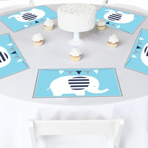 Blue Elephant Party Table Decorations Boy Baby Shower or Birthday Party Placemats Set of 16 image 2