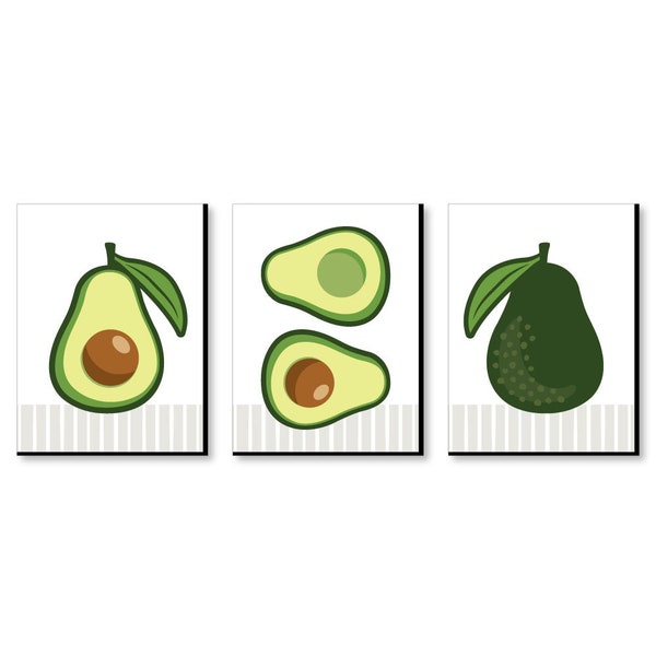 Hello Avocado - Kitchen Wall Art and Restaurant Decorations - 7.5 x 10 inches - Set of 3 Prints