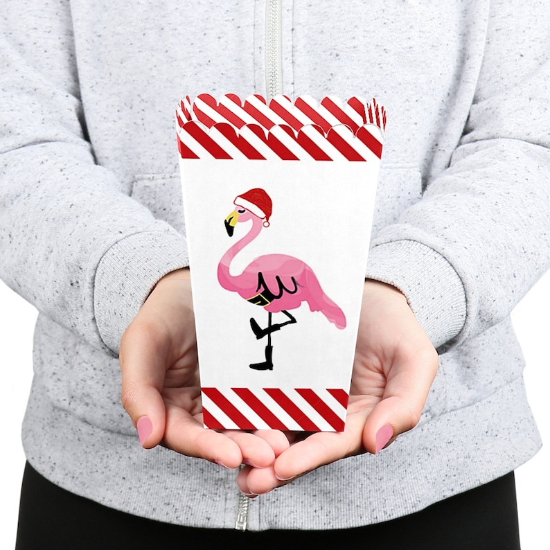 Tropical Flamingo Christmas Party Favor Popcorn Treat Boxes Flamingle Bells Set of 12 Tropical Flamingo Christmas Party Favor Popcorn Treat Boxes Flamingle Bells Set of 12