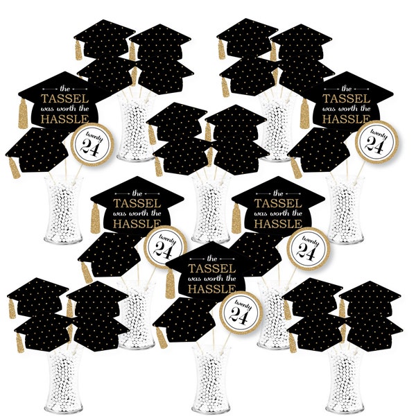 Tassel Worth The Hassle - Gold - 2024 Graduation Party Centerpiece Sticks - Showstopper Table Toppers - 35 Pieces