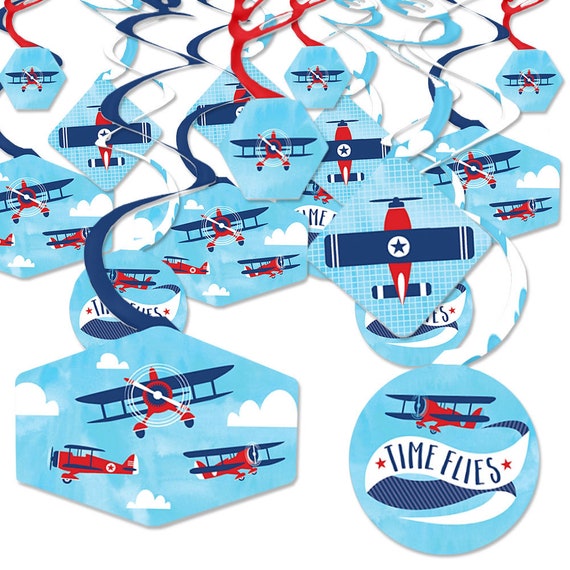 Taking Flight - Airplane Party Hanging Decorations - Hanging Birthday Supplies - Plane Baby Shower - Paper Decoration Swirls - Set of 40 Il_570xn