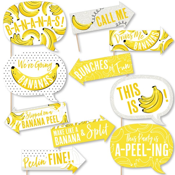 Funny Let's Go Bananas - Tropical Party Photo Booth Props Kit - 10 Piece