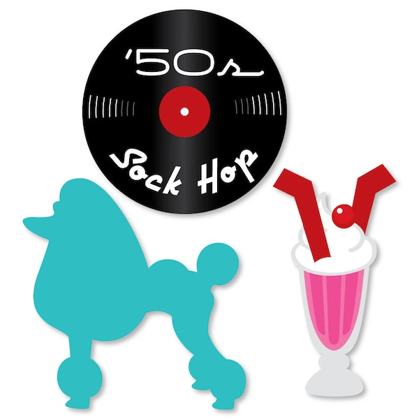 50's Sock Hop - DIY Shaped 1950s Rock N Roll Party Cut-Outs - Fifties Party - Shake, Rattle & Roll Party - DIY 50s Party Cut-Outs - 24 pc