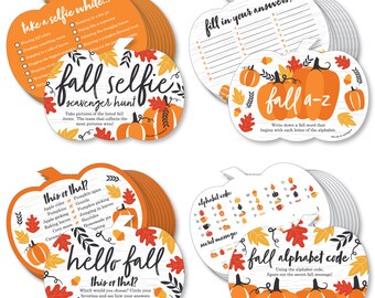 Fall Pumpkin - 4 Halloween or Thanksgiving Party Games - 10 Cards Each - Gamerific Bundle