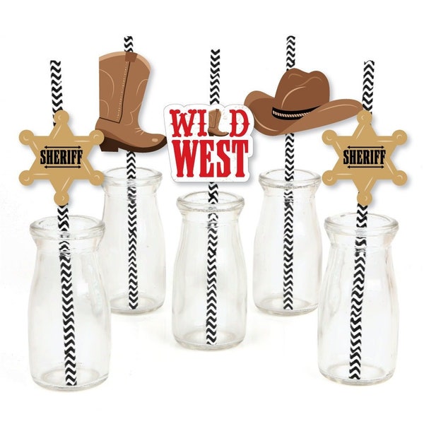 Western Hoedown - Paper Straw Decor - Wild West Cowboy Party Striped Decorative Straws - Set of 24