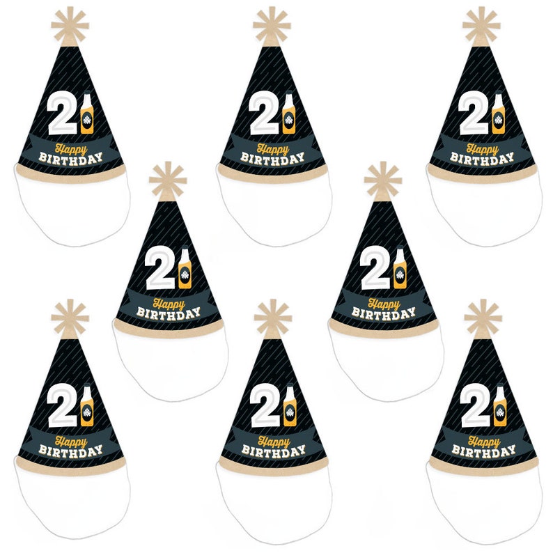 Cheers and Beers to 21 Years Cone Happy Birthday Party Hats for Adults Set of 8 Standard Size image 5