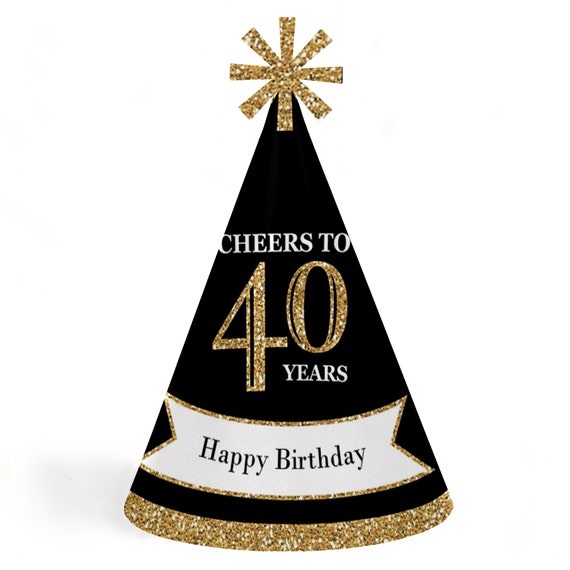 40th Birthday Party - Cone Happy Birthday Party Hats for Kids and Adults - Set of 8 (Standard Size) Il_570xn