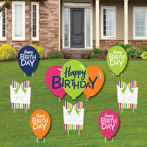 Cheerful Happy Birthday Yard Sign and Outdoor Lawn Decorations Colorful  Birthday Party Yard Signs Set of 8 