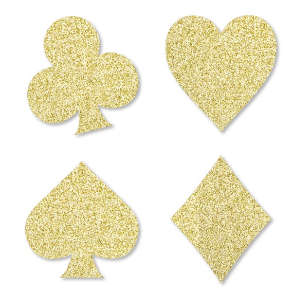 Gold Glitter Card Suits - No-Mess Real Gold Glitter Cut-Outs - Hearts, Diamonds, Spades and Clubs Confetti - Set of 24: Il_570xn